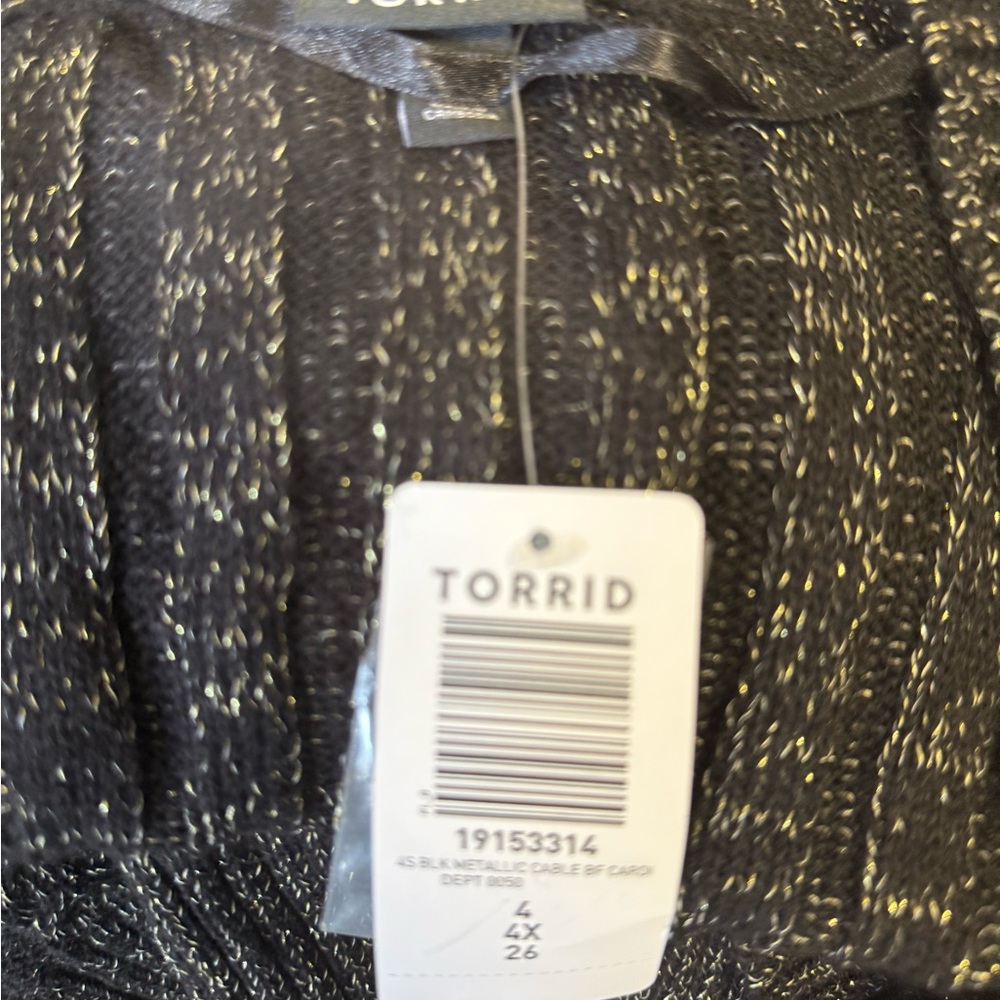 Torrid Woman’s Plus Long Cardigan Black W Gold Shimmer Dressy NWT 4X Holiday - Picture 8 of 10